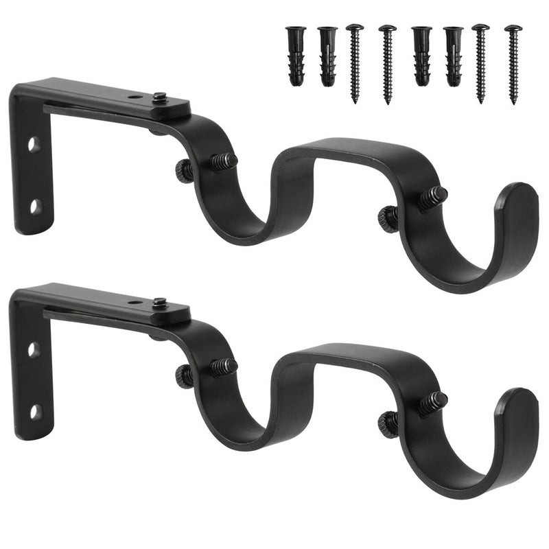 Anndason Heavy Duty Curtain Rod Brackets - Adjustable Double Rod Holders, 1 Inch (2 PCS, Black) - Image 1